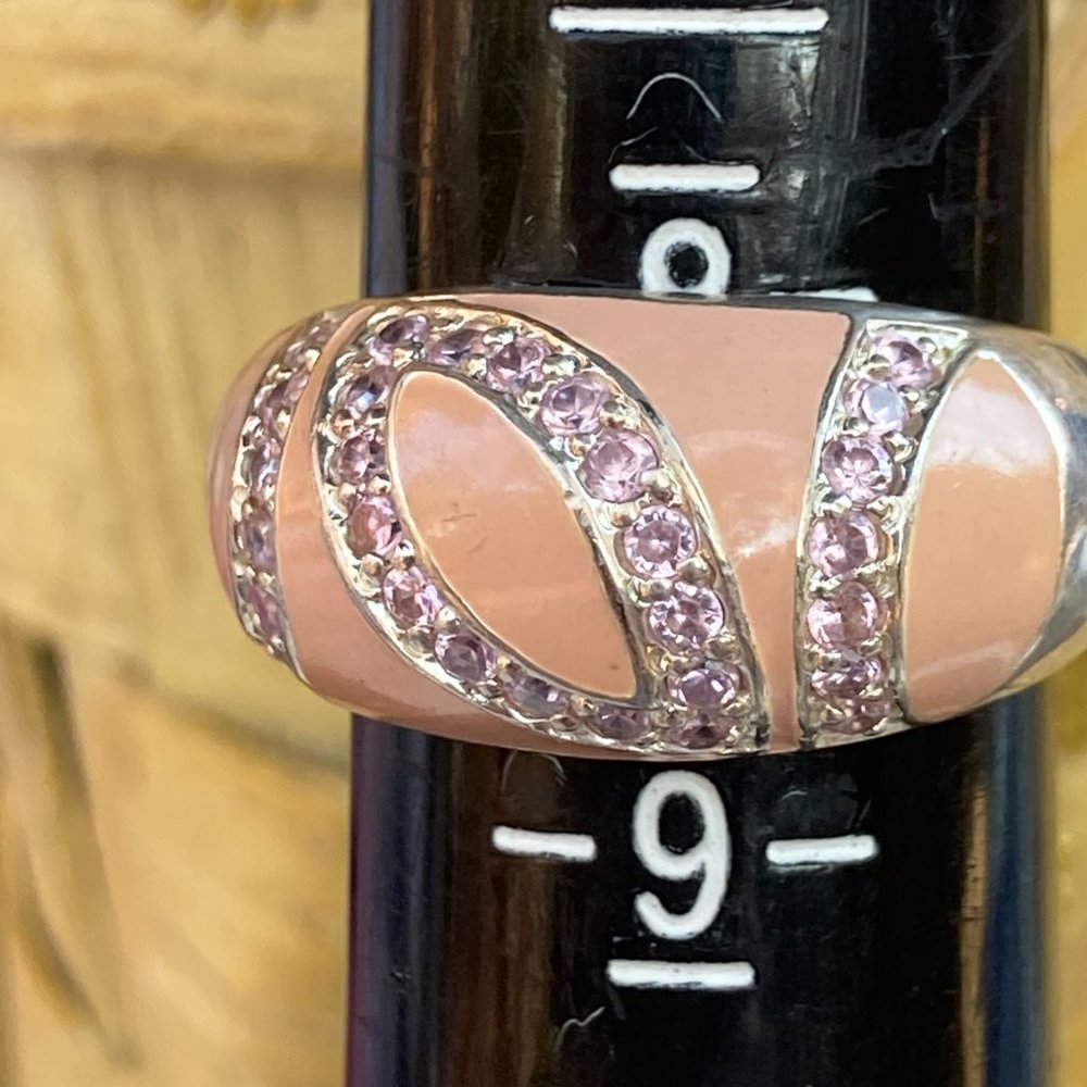 Silver Unlimited coral pink enamel and pinkish CZ rhinestones on sterling silver